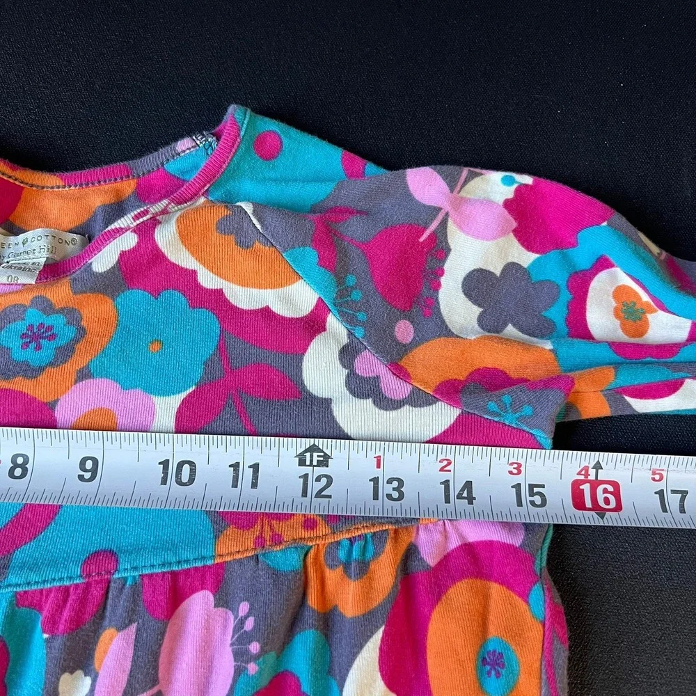 Green CottonGarnet Hill Kids Floral Tiered Long Sleeve Dress Size 8 Pink Multi
